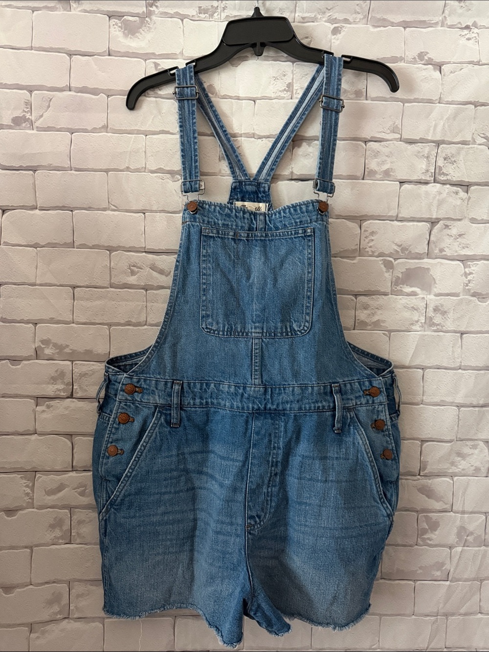 Madewell Light Blue Denim Short Overalls with Front Pocket